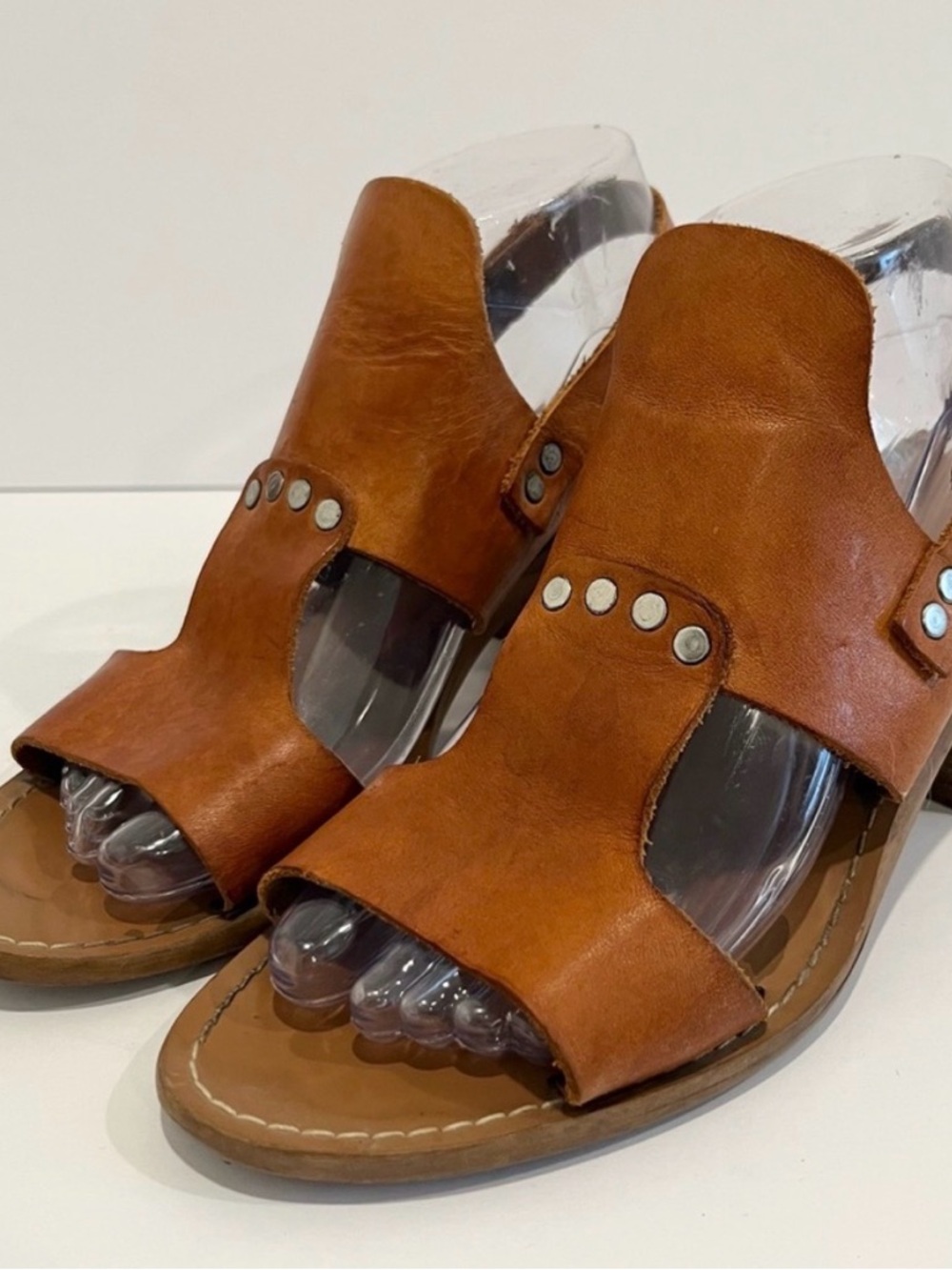 Barbara Barbeiri Saddle Leather Sandals Heels Shoes Women’s Size 8 MADE IN ITALY
